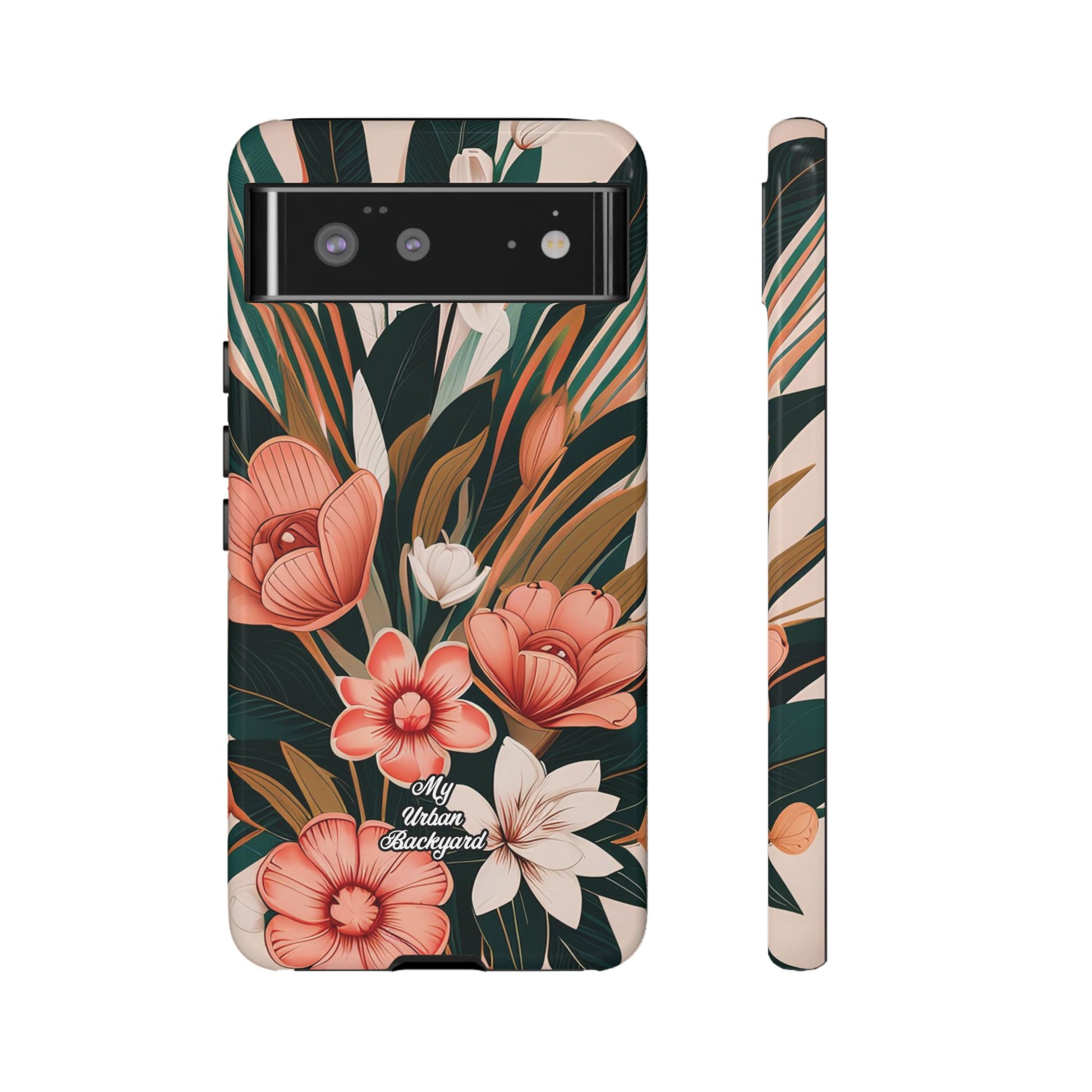 Peach Art Deco Flowers, Cell Phone Case - Apple, Samsung, Google Pixel