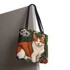 Orange Cat with Flowers, Tote Bag w Cotton Handles