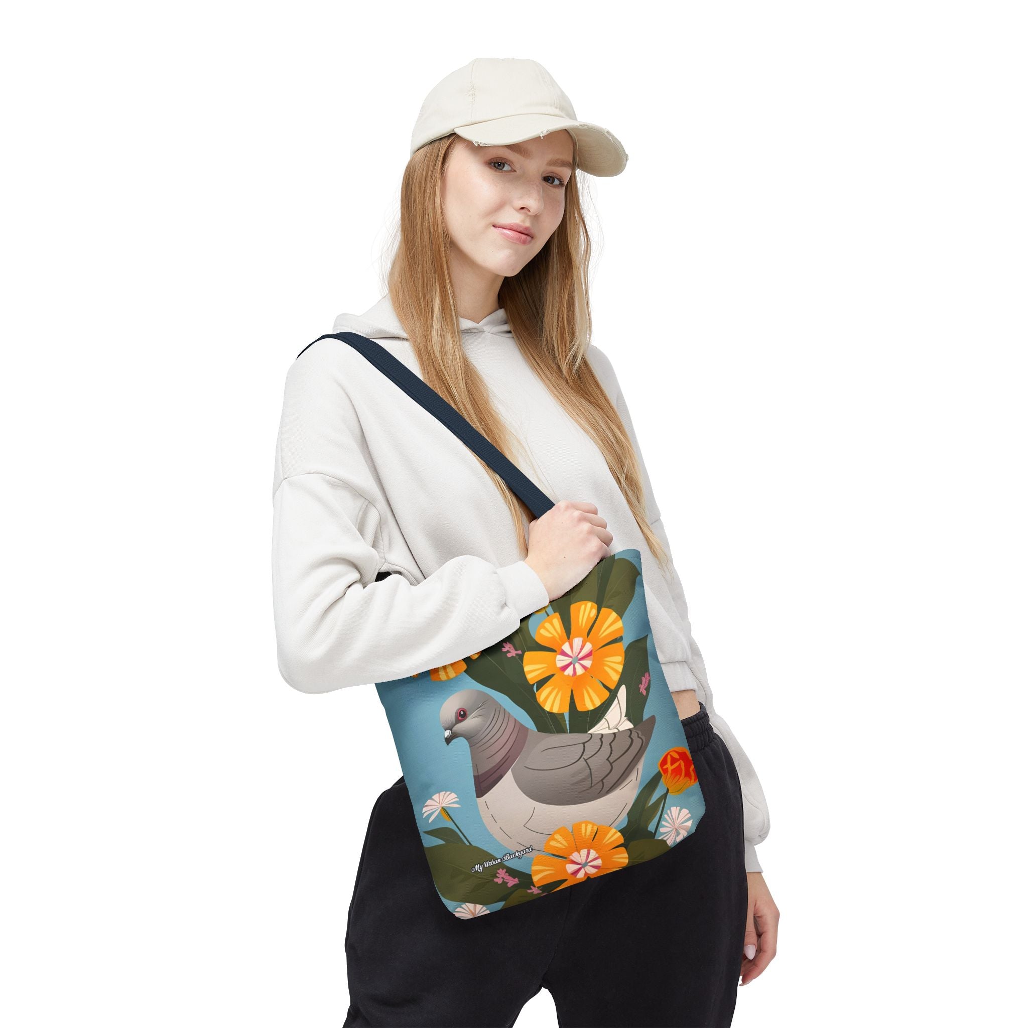 Pigeon and Yellow Flowers Tote Bag with Cotton Handles For Everyday Use, 3 Sizes