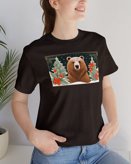Art Deco Holiday Bear, Soft 100% Jersey Cotton T-Shirt, Unisex, Short Sleeve, Retail Fit