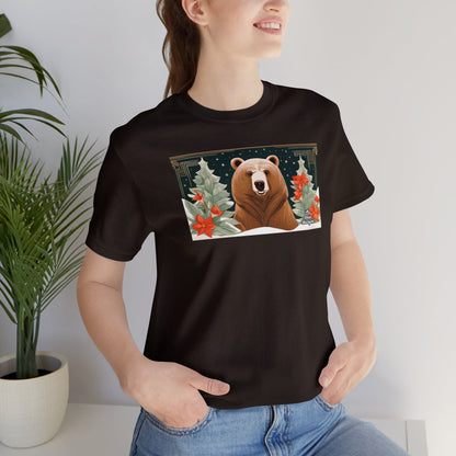 Winter Brown Bear, Soft 100% Jersey Cotton T-Shirt, Unisex, Short Sleeve, Retail Fit