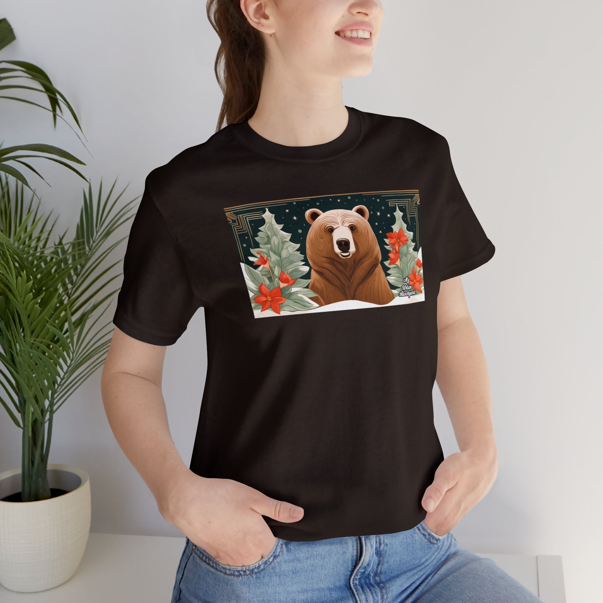 Art Deco Holiday Bear, Soft 100% Jersey Cotton T-Shirt, Unisex, Short Sleeve, Retail Fit