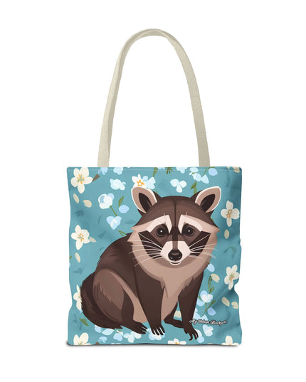Young Raccoon w Flowers Tote Bag with Cotton Handles For Everyday Use, 3 Sizes