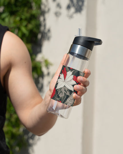 Red & White Flowers, 20oz Sport Water Bottle, BPA-Free, Tritan™ plastic