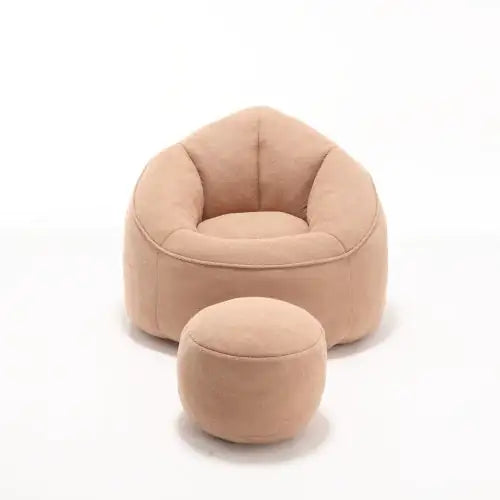 Premium Foam Bean Bag Chair with Padded Support and Footrest, Tan