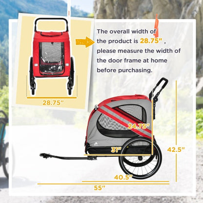 2-in-1 Pet Stroller And Bike Trailer, For Small Pets, Red