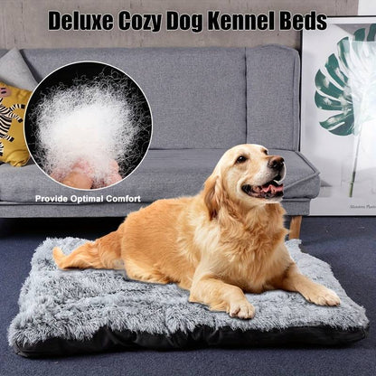 Long Plush Cozy Warm Pet Dog Bed, Washable Anti-Slip Kennel Mats