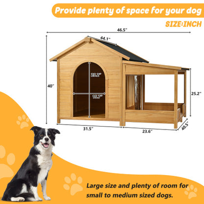 Large Wooden Dog House With Porch, Asphalt Roof and Raised Floor, For Medium and Large Dogs