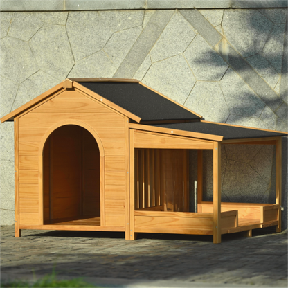 Large Wooden Dog House With Porch, Asphalt Roof and Raised Floor, For Medium and Large Dogs