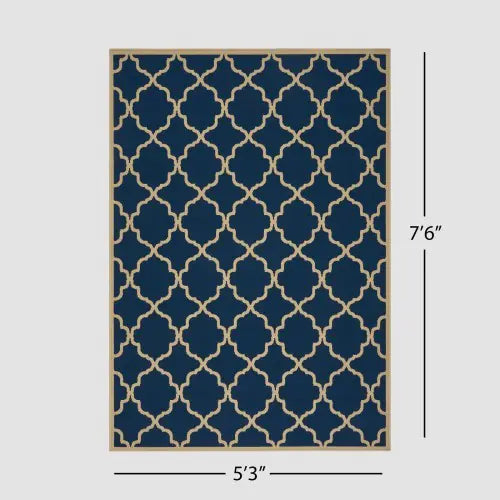 Outdoor Rug, Navy Pattern, 7'6" x 5'3"