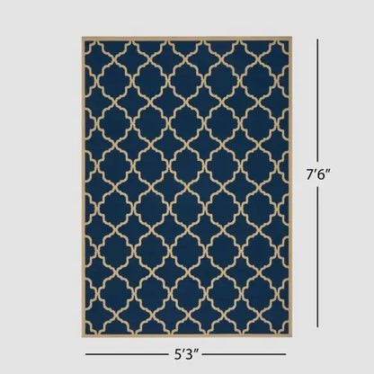 Outdoor Rug, Navy Pattern, 7'6" x 5'3"