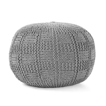 Yuny Knitted Cotton 20" X 20" Round Pouf, Grey