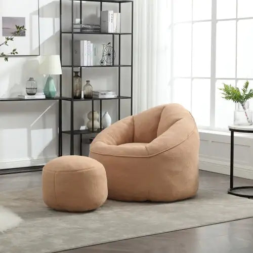 Premium Foam Bean Bag Chair with Padded Support and Footrest, Tan