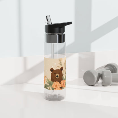 Brown Bear with Flowers, 20oz Sport Water Bottle, BPA-Free, Tritan™ plastic