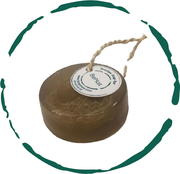 BeNat Pristine Soap Bar. Green Clay, Bamboo, and Green Tea. Handcrafted Soap with Exfoliating Loofah.