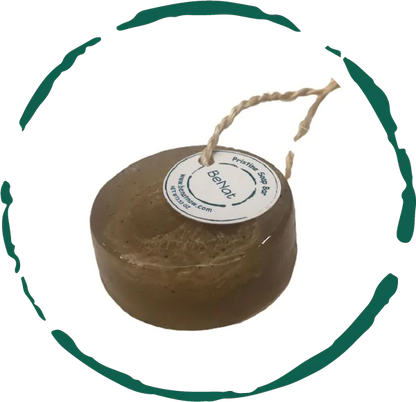 BeNat Pristine Soap Bar. Green Clay, Bamboo, and Green Tea. Handcrafted Soap with Exfoliating Loofah.