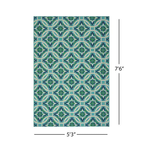 Outdoor Rug, Blue Pattern, 7'6" x 5'3"