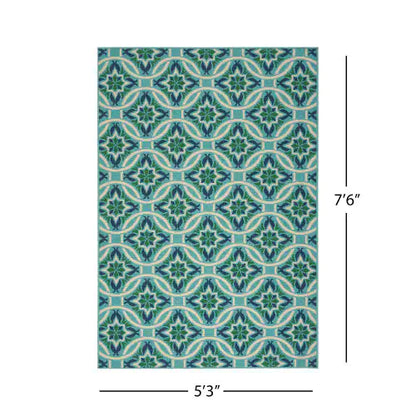 Outdoor Rug, Blue Pattern, 7'6" x 5'3"