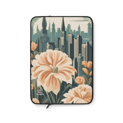 Flowers and a City, Laptop Carrying Case, Top Loading Sleeve for School or Work