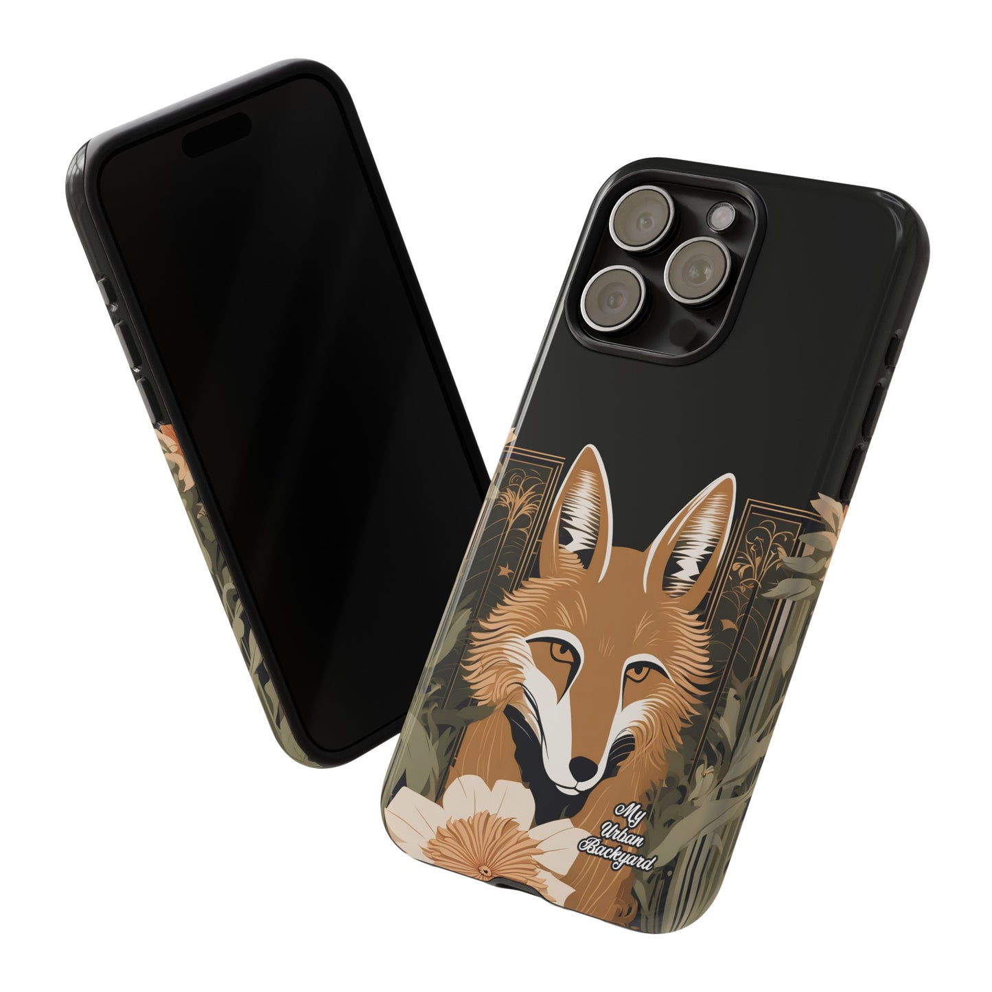 Art Deco Coyote with Flower, Cell Phone Case - Apple, Samsung or Google Pixel