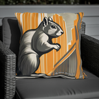 Art Deco Squirrel, Black accent color, Throw Pillow, Indoor/Outdoor Decor for Home or Office