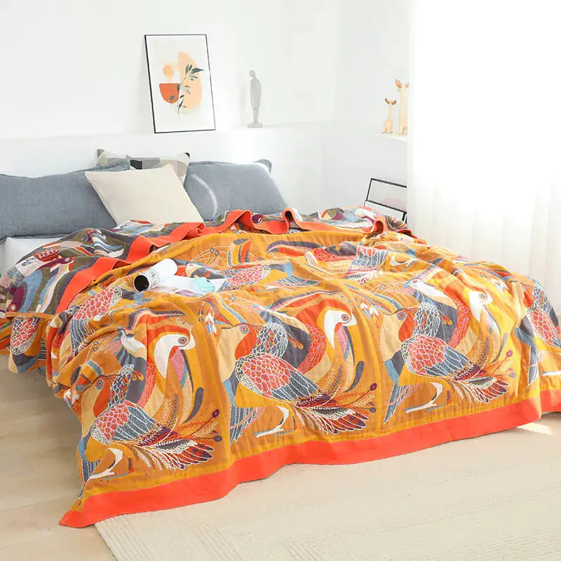 Tropical Garden Cotton Throw Blanket Bedspread