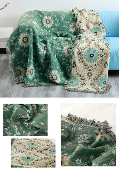 Cotton Sofa Throw Blanket. Jacquard Woven Design. 3 Sizes.