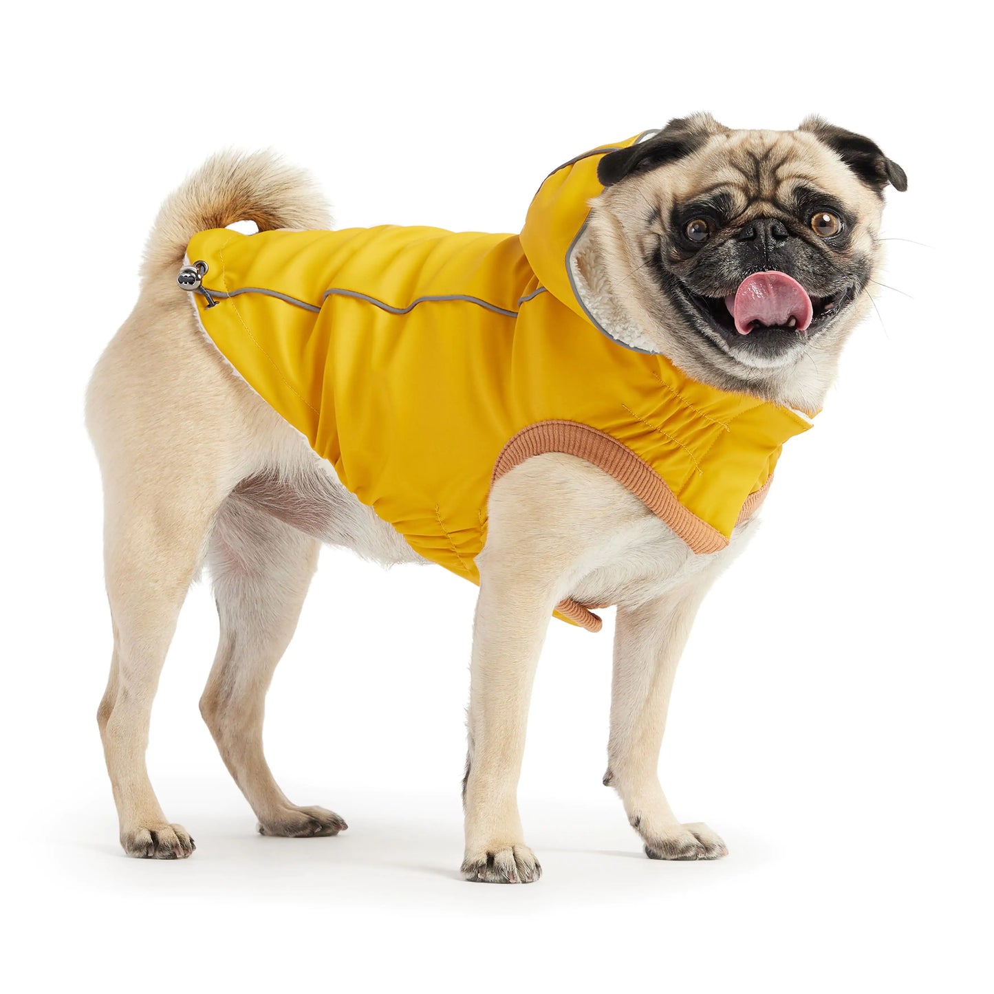 Insulated Dog Raincoat, Sherpa Lining, Reflective Piping - Yellow