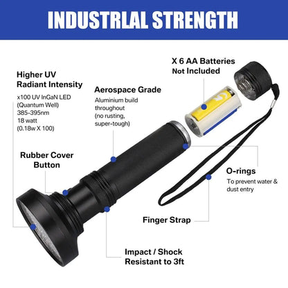 UV Ultraviolet Light 100 LED Flashlight BlackLight 395nM Inspection Lamp Torch