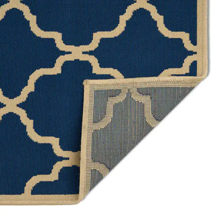 Outdoor Rug, Navy Pattern, 7'6" x 5'3"