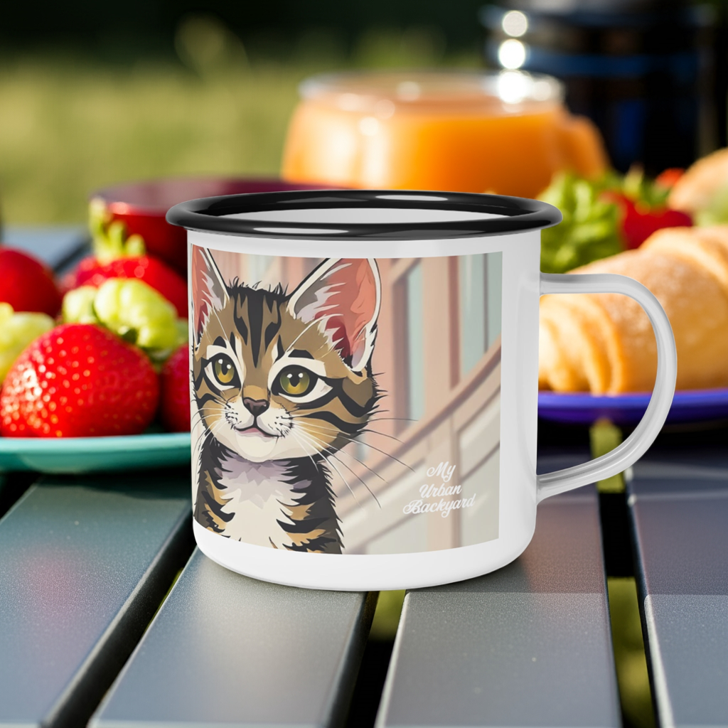 Cute Tabby Kittens Enamel Camp Cup - Perfect for Pet Lovers, Camping, Coffee Lovers, Gift for Cat Owners, Outdoor Adventures