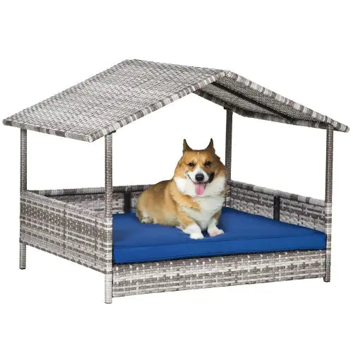 The Rattan Ourdoor/Indoor Dog Bed With A Canopy, For Small And Medium Sized Pets