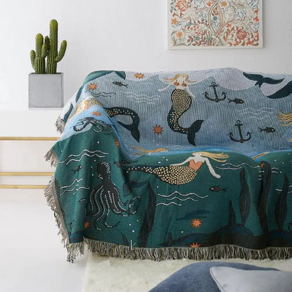 Mermaid, Cotton Throw Blanket