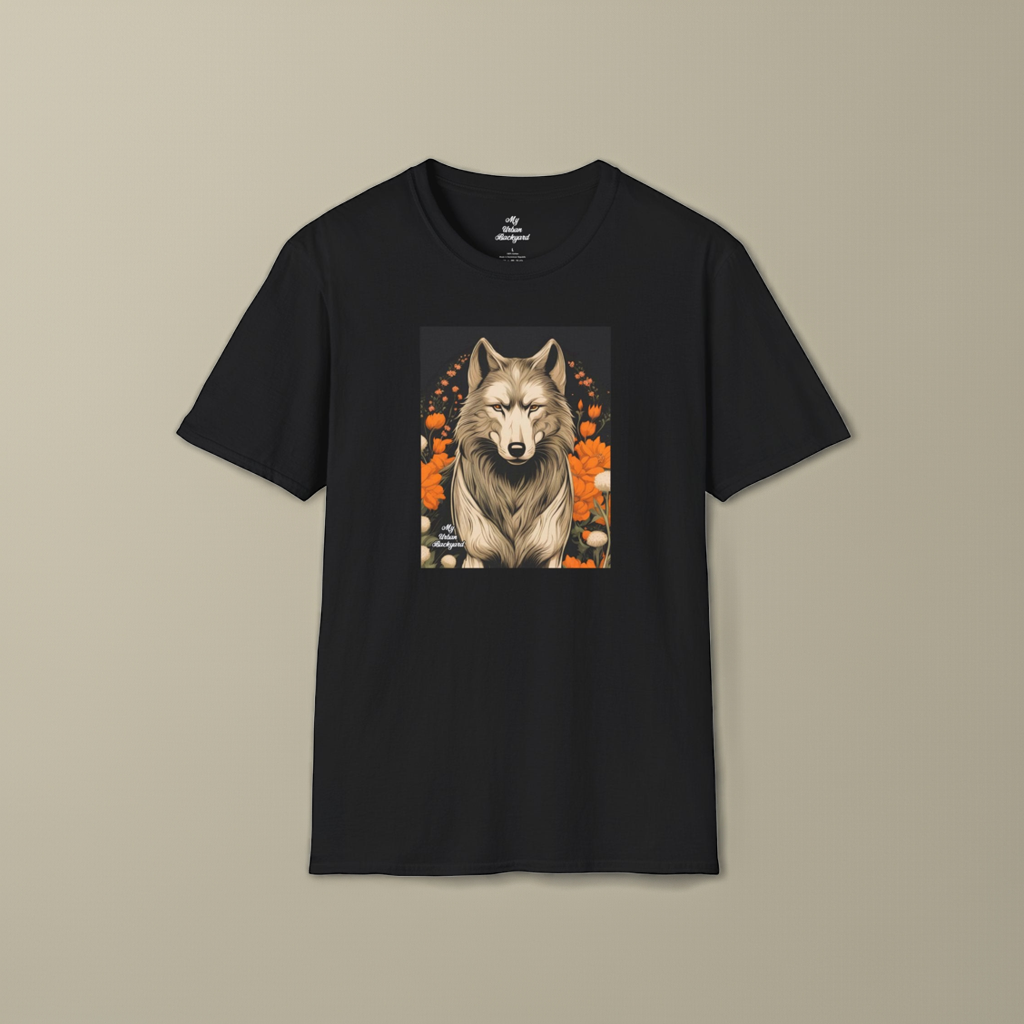 Wolf with Flowers, Soft 100% Cotton T-Shirt, Unisex, Short Sleeve, Classic Fit