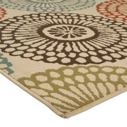 Outdoor Rug, Circles on Beige, 7'6" x 5'3"