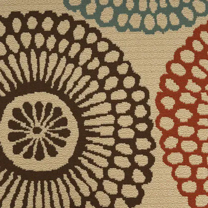 Outdoor Rug, Circles on Beige, 7'6" x 5'3"