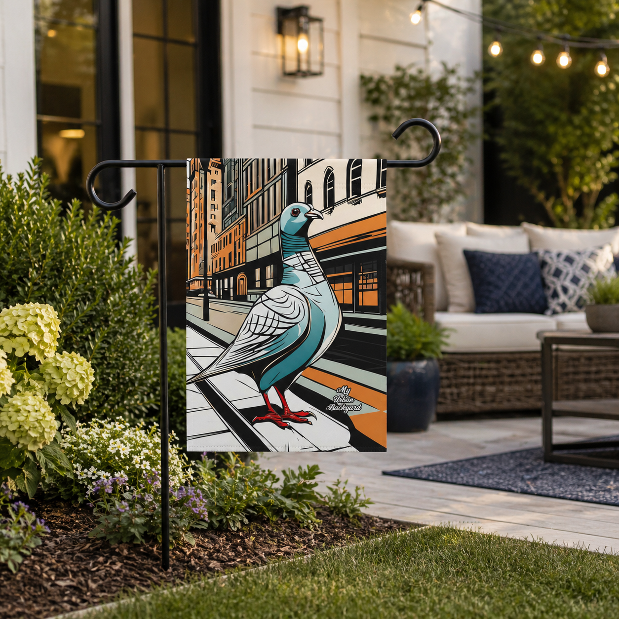 Pigeon on a City Street, Garden Flag