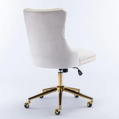 Beige Velvet Fabric Tufted Button Home Office Chair, Adjustable Swivel Chair