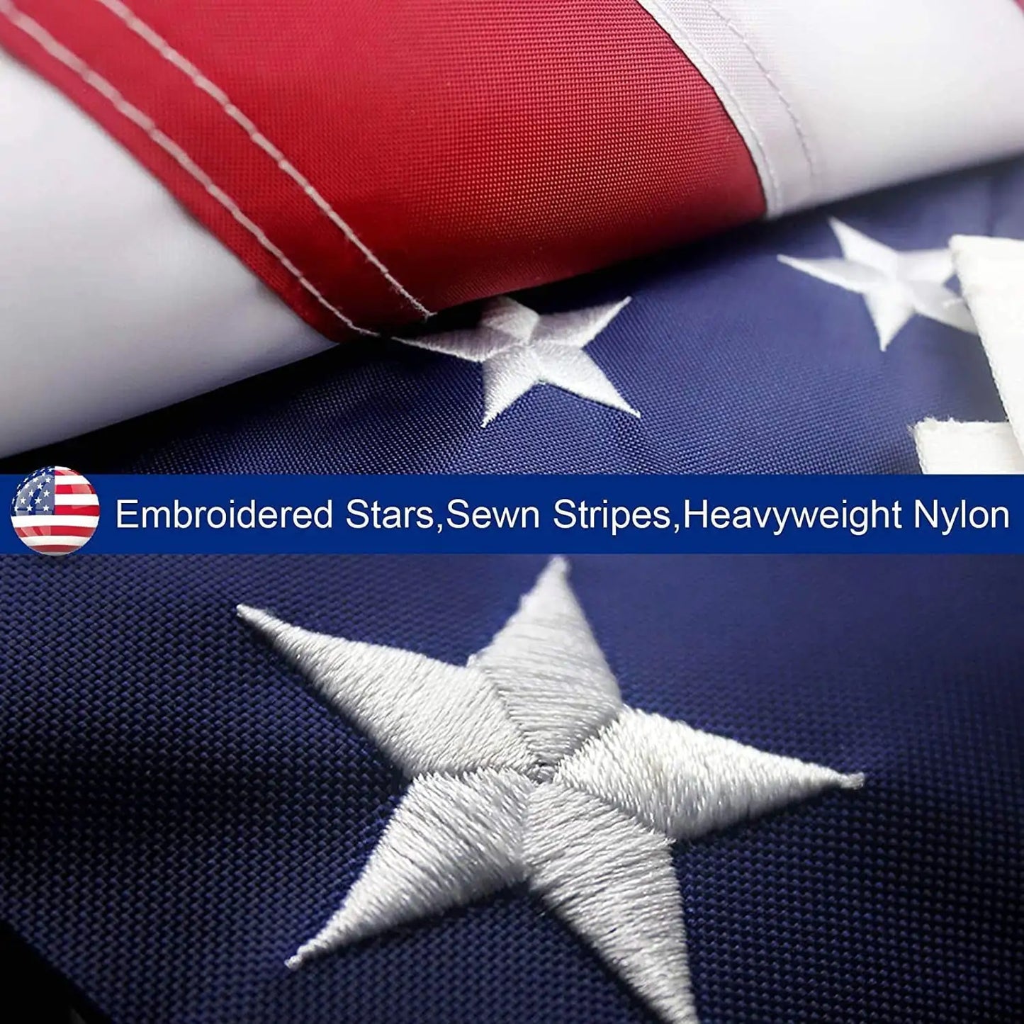 American Flag for Outdoor, Embroidered Stars, Sewn Stripes, Brass Grommets