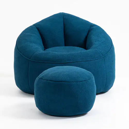 Premium Foam Bean Bag Chair with Padded Support and Footrest, Blue