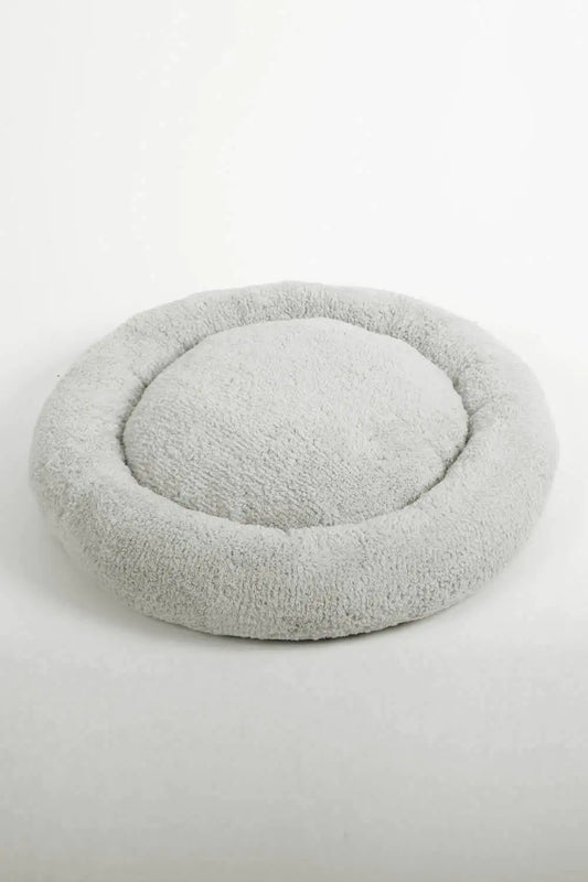 Sherpa Fleece Round Pet Bed for Dogs and Cats, 50cm, Light Gray