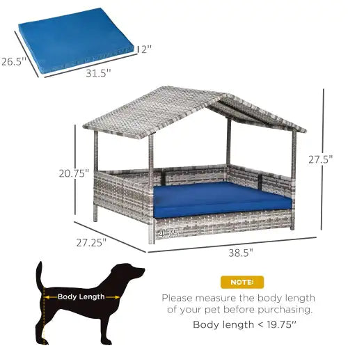 The Rattan Ourdoor/Indoor Dog Bed With A Canopy, For Small And Medium Sized Pets