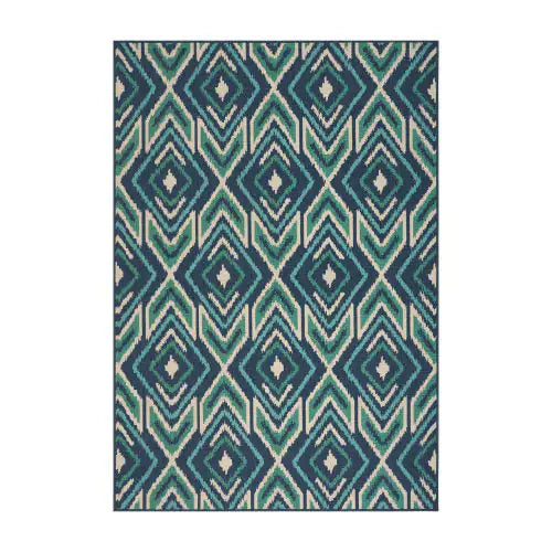 Outdoor Rug, Blue Pattern, 7'6" x 5'3"