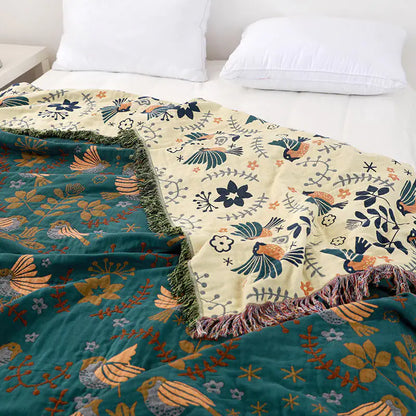 Reversible Bird Throw Blanket