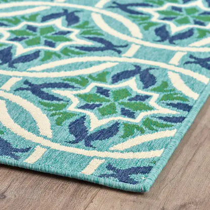 Outdoor Rug, Blue Pattern, 7'6" x 5'3"