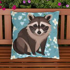 Young Raccoon and Flowers, Throw Pillow