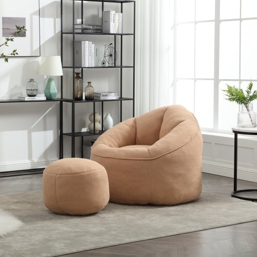 Bean Bag Chair With Footrest, Compressed High Pressure Foam, Tan