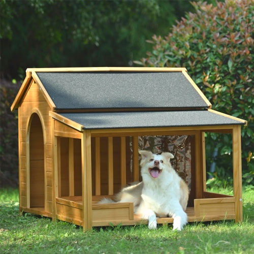 Large Wooden Dog House With Porch, Asphalt Roof and Raised Floor, For Medium and Large Dogs