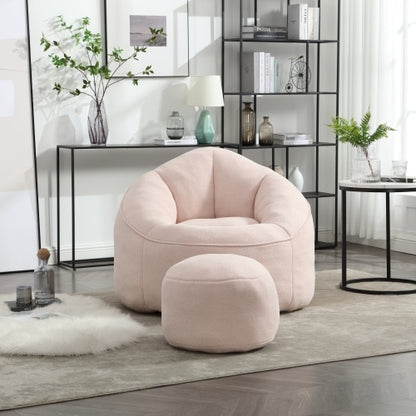 Bean Bag Chair With Footrest, Compressed High Pressure Foam, Pink