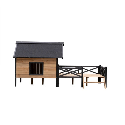 Outdoor Large Cabin Style Wooden Dog House With Porch, Backyard Shelter for Animals